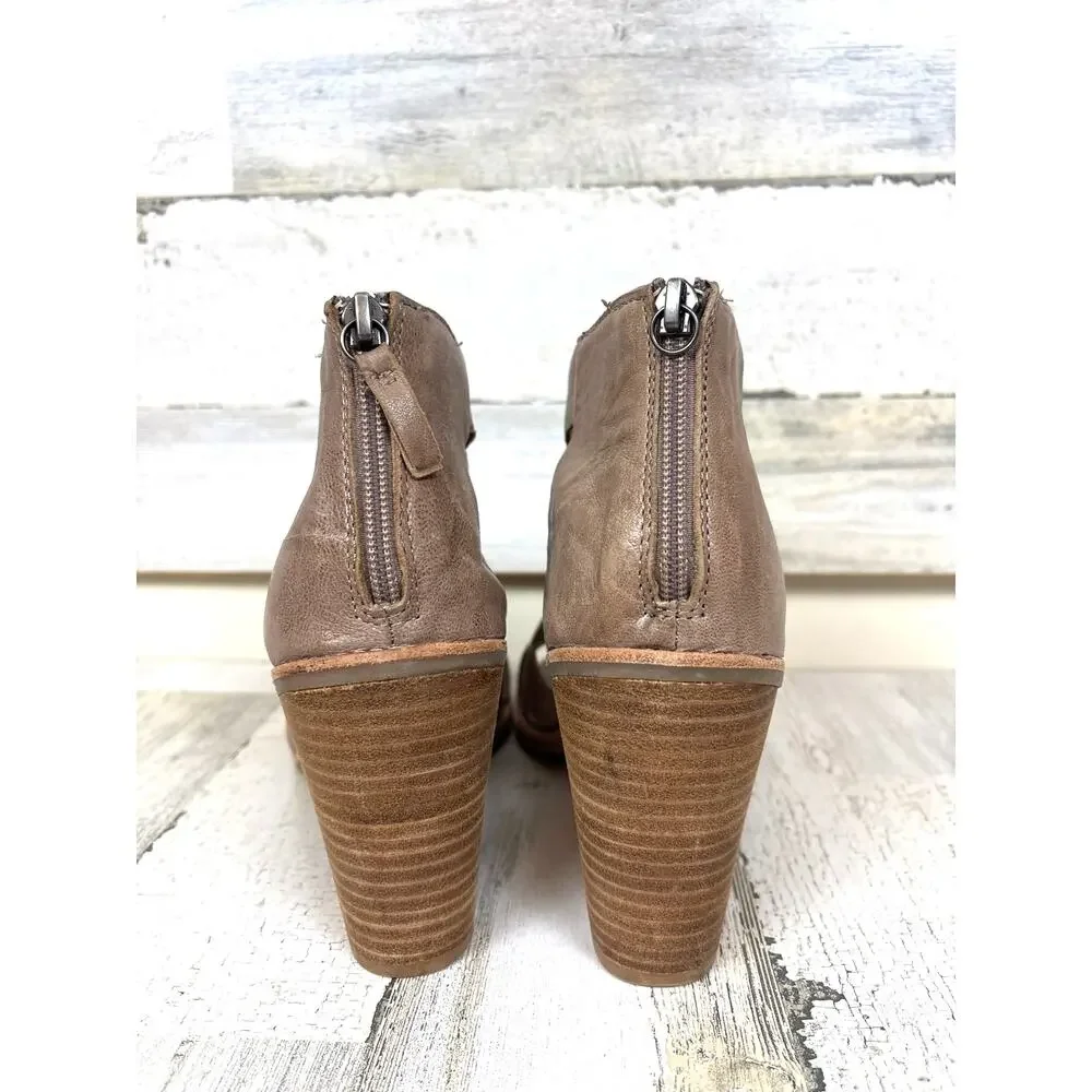 Sofft Women’s 11 Tan Pazia Italian Leather Cut Out Open Toe Heeled Booties Zip